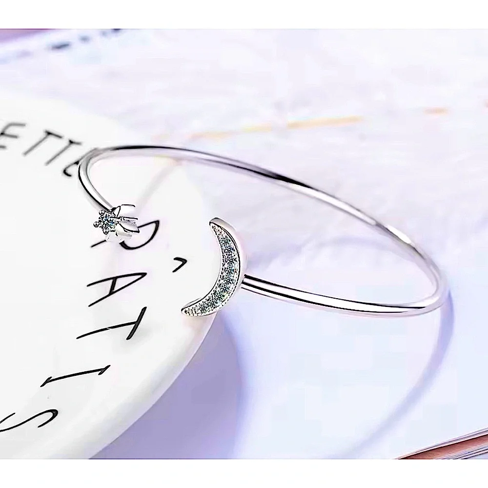 NEW Dainty‎ Moon & Star 925 Sterling Silver Bracelet